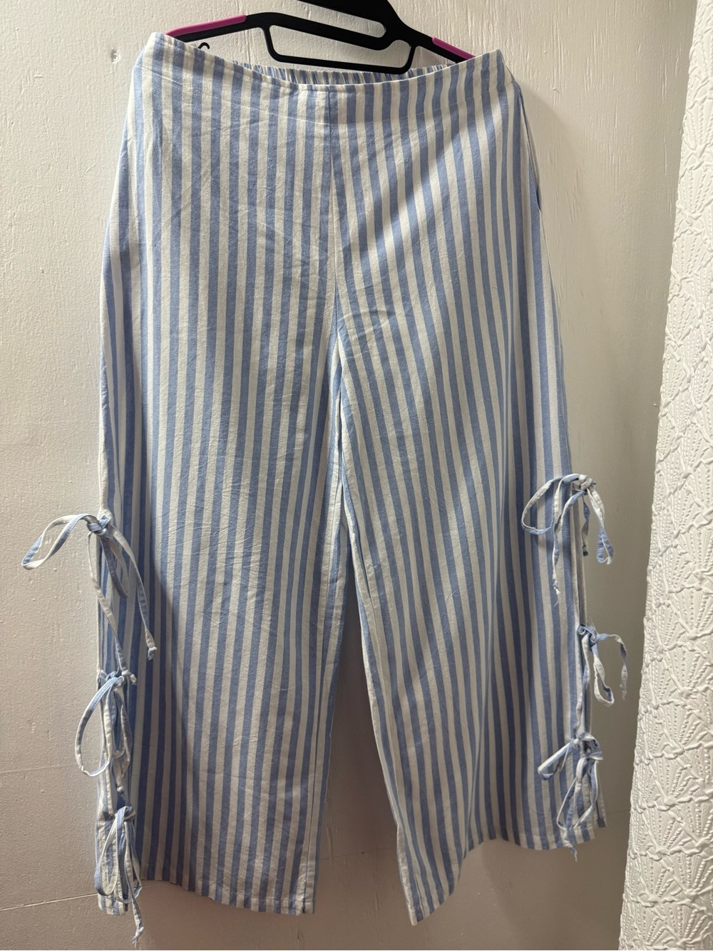 Blue & White Striped Tie-Side Circle Skirt